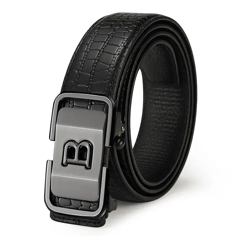 Men's Brown Crocodile Leather Belt with Gold Buckle
