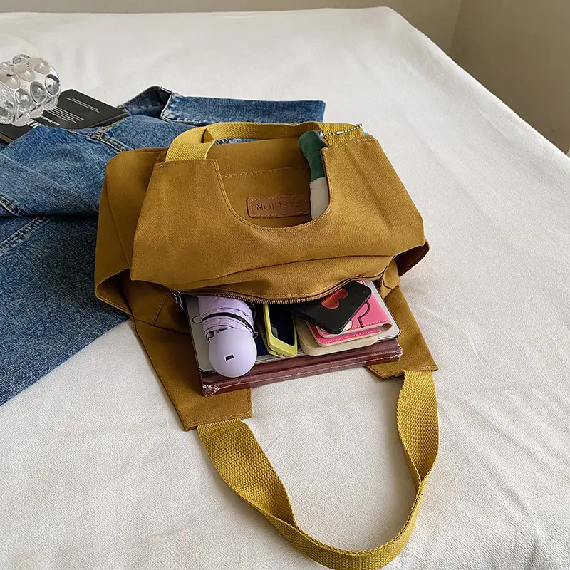 Women Canvas Tote Bag Tan Spring Summer All Match - Image 10