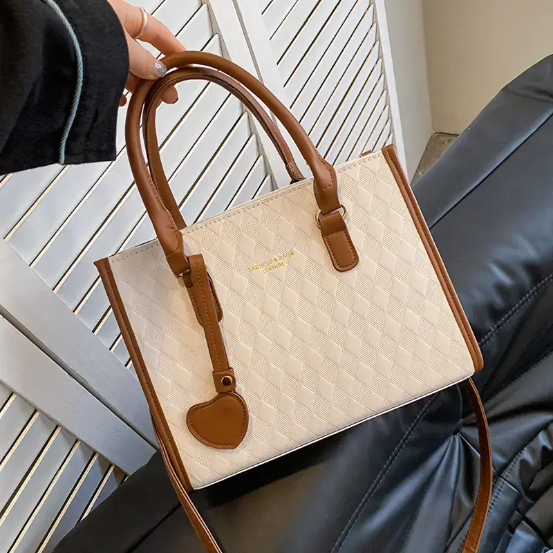 Women's Small Quilted Shoulder Bag with Brown Handles - Image 5