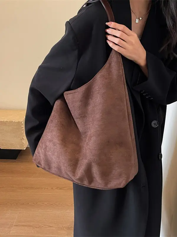 Women Retro Underarm Frosted Shoulder Bag Tan 2023 - Image 5