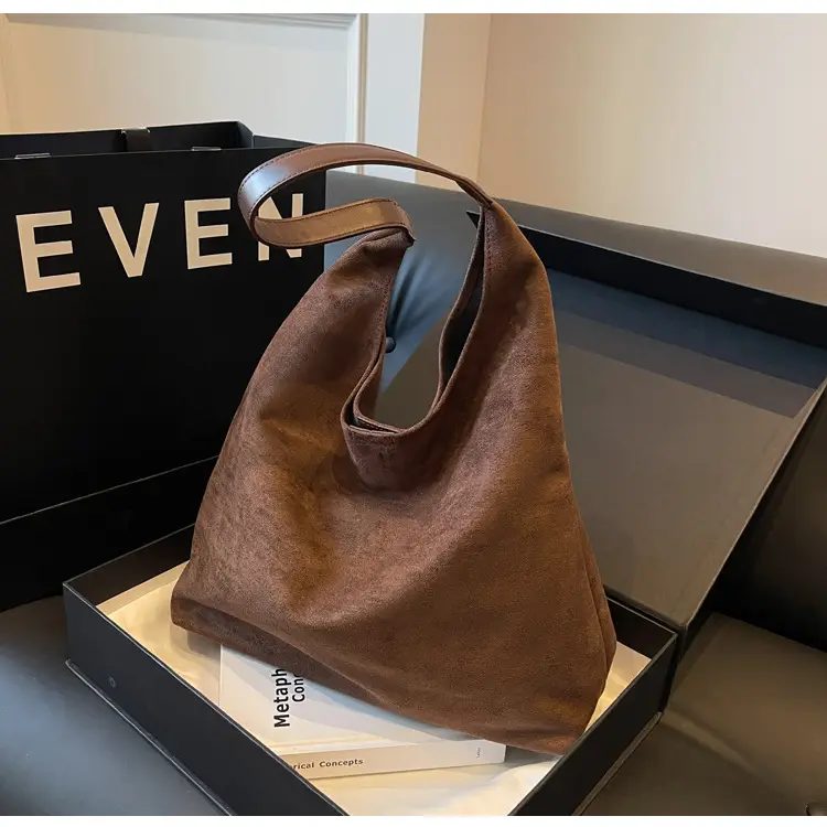Women Retro Underarm Frosted Shoulder Bag Tan 2023 — feature 24