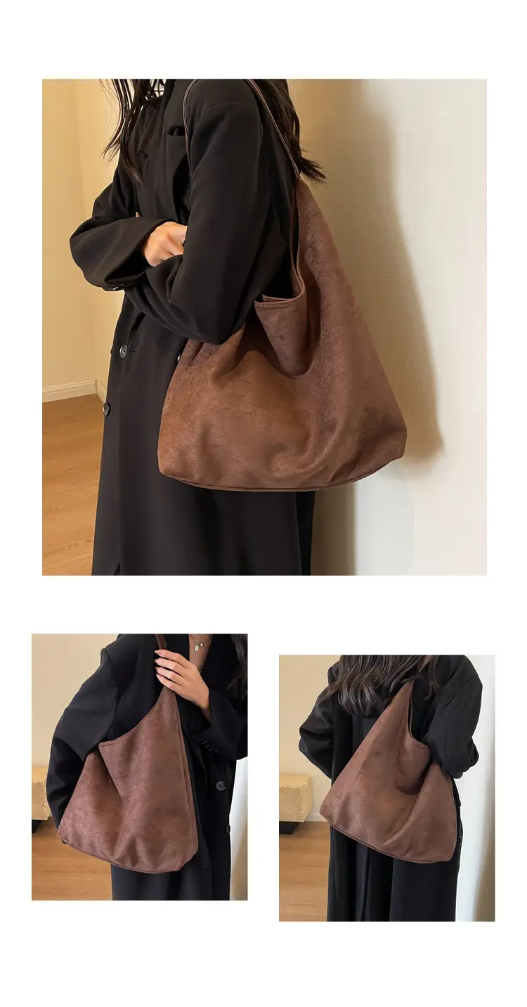 Women Retro Underarm Frosted Shoulder Bag Tan 2023 — feature 8