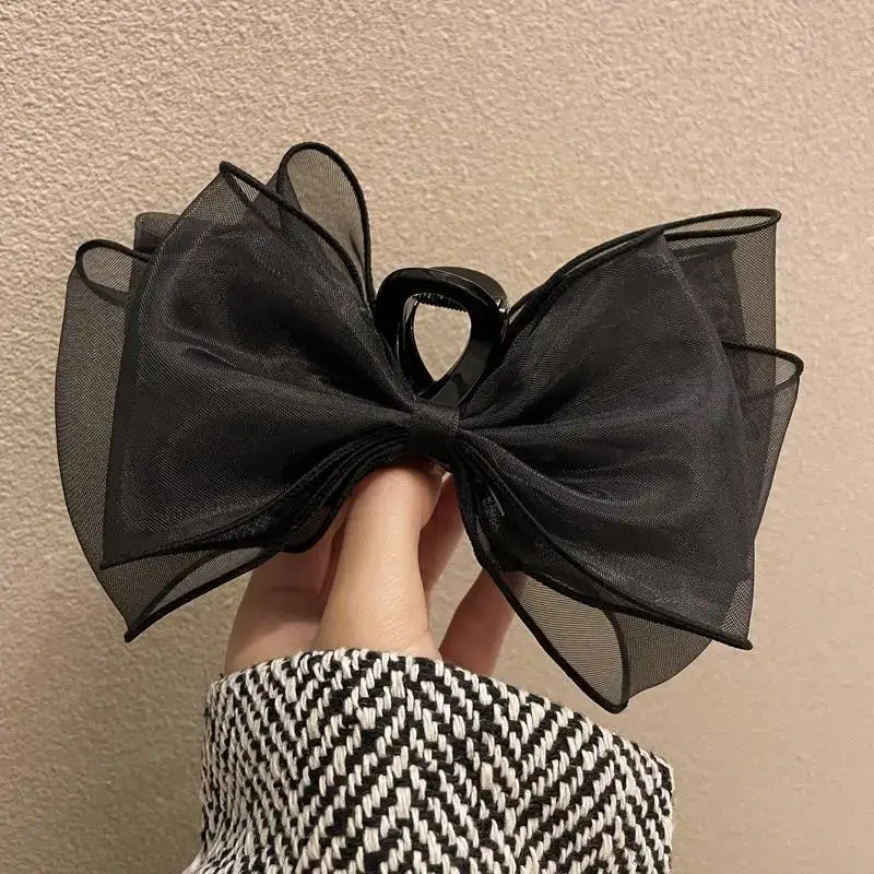 Black lace bow double-sided large gripper