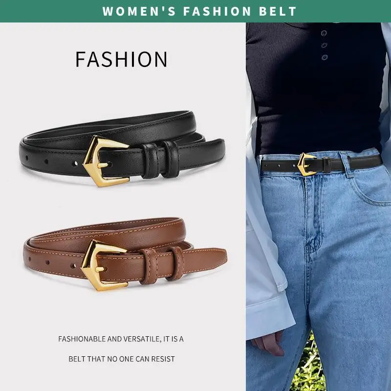 Women's Cowhide Leather Belt with Gold Buckle - Image 5