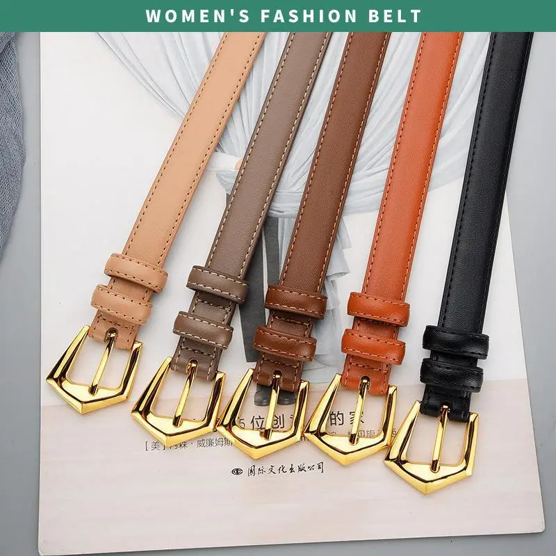 Women's Cowhide Leather Belt with Gold Buckle - Image 6