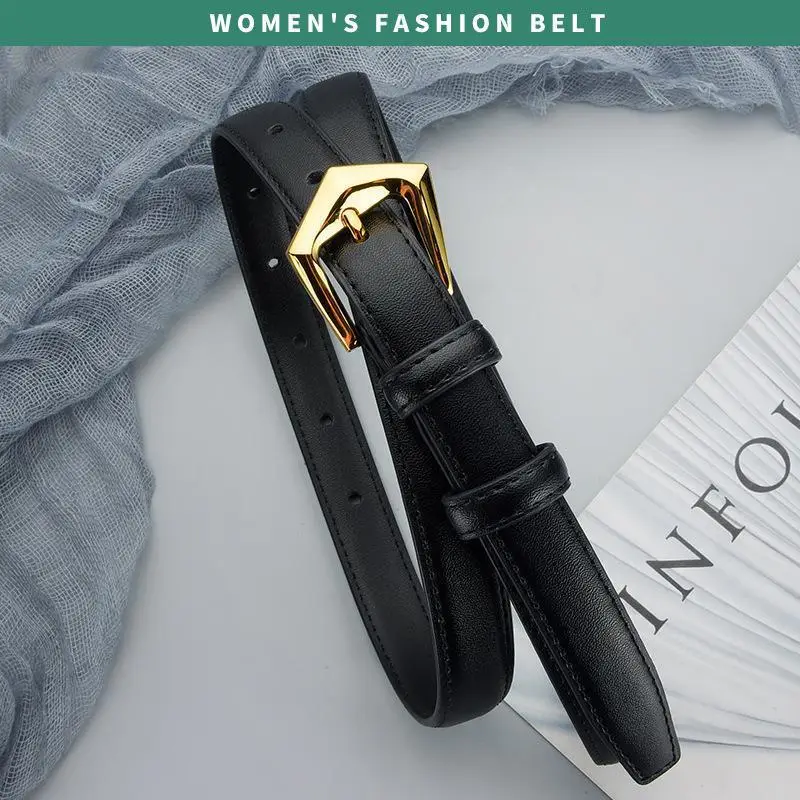 Women's Cowhide Leather Belt with Gold Buckle - Image 7