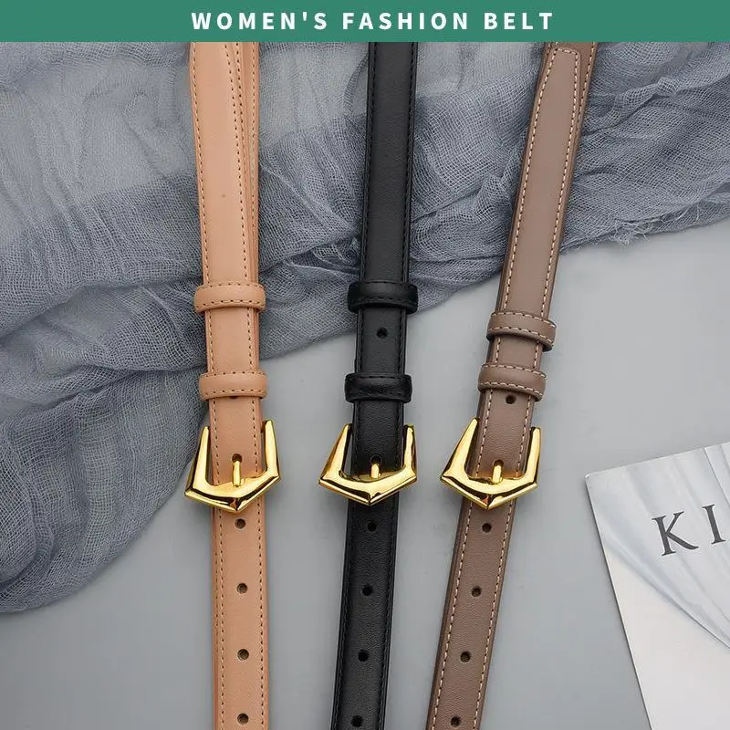 Women's Cowhide Leather Belt with Gold Buckle - Image 8