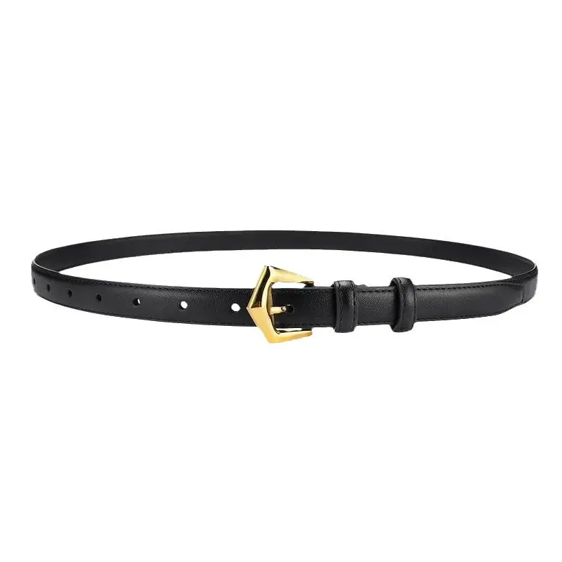 Women's Cowhide Leather Belt with Gold Buckle - Image 9