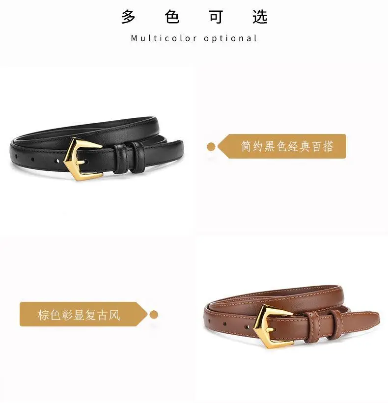 Women's Cowhide Leather Belt with Gold Buckle — feature 10