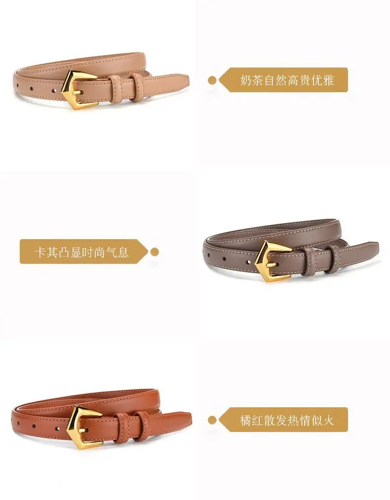 Women's Cowhide Leather Belt with Gold Buckle — feature 11