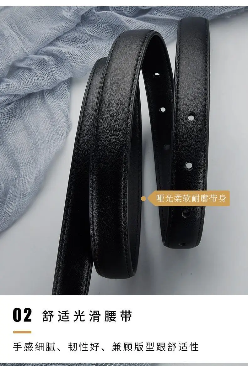 Women's Cowhide Leather Belt with Gold Buckle — feature 13