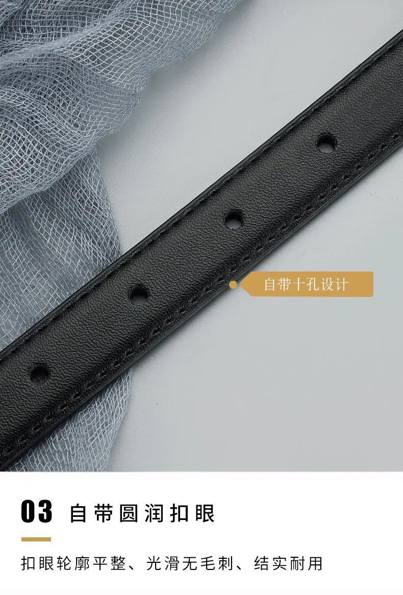 Women's Cowhide Leather Belt with Gold Buckle — feature 14