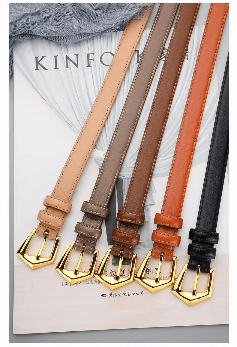 Women's Cowhide Leather Belt with Gold Buckle — feature 15