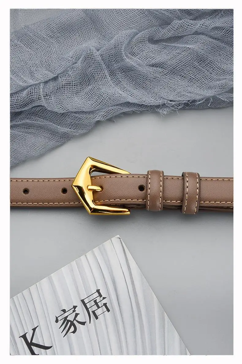 Women's Cowhide Leather Belt with Gold Buckle — feature 16