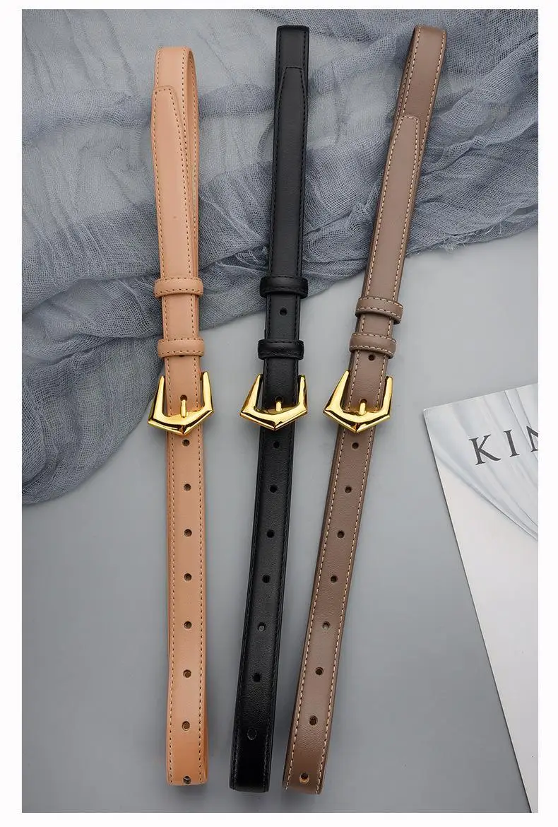 Women's Cowhide Leather Belt with Gold Buckle — feature 17