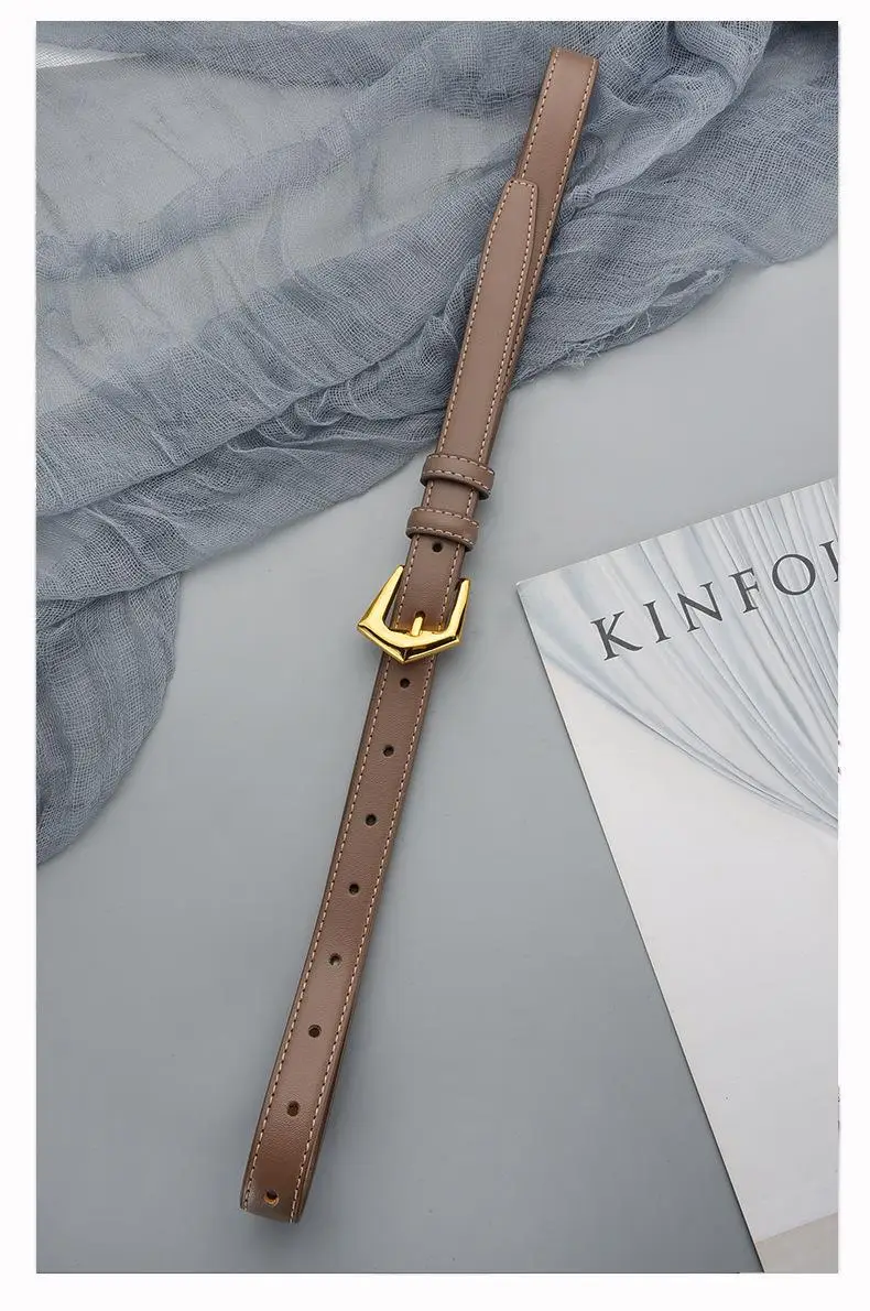 Women's Cowhide Leather Belt with Gold Buckle — feature 18