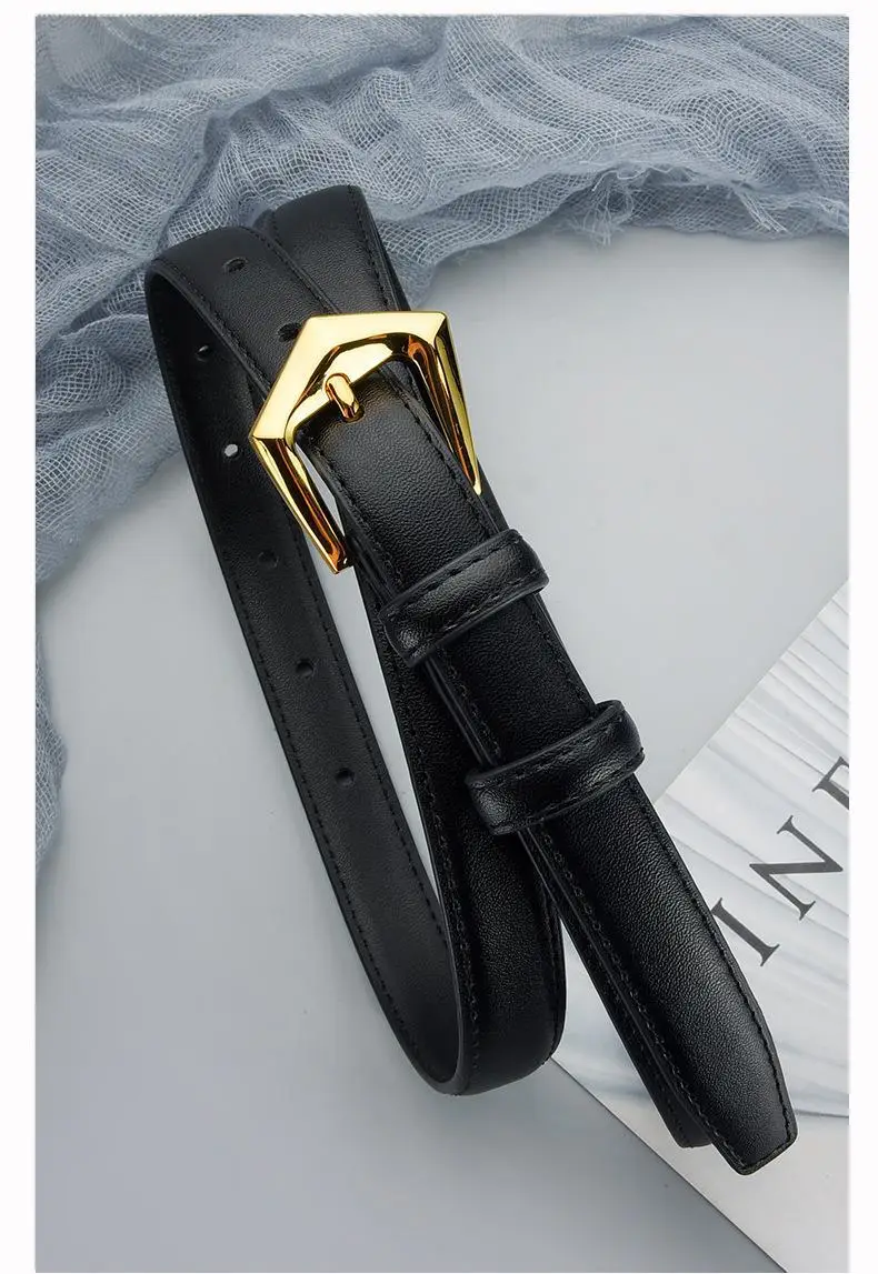 Women's Cowhide Leather Belt with Gold Buckle — feature 19