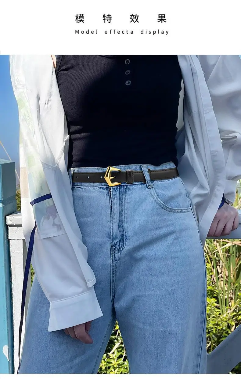 Women's Cowhide Leather Belt with Gold Buckle — feature 2