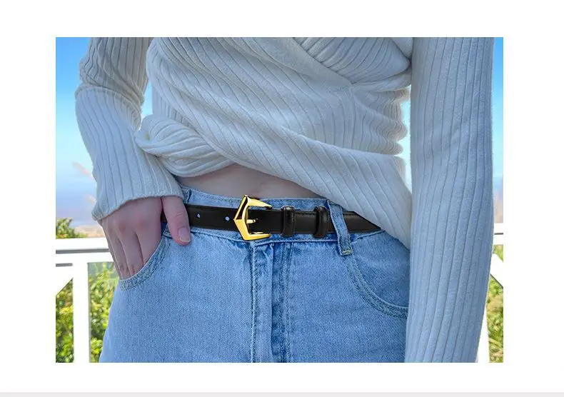 Women's Cowhide Leather Belt with Gold Buckle — feature 4