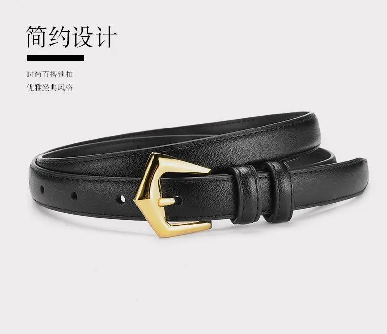 Women's Cowhide Leather Belt with Gold Buckle — feature 5