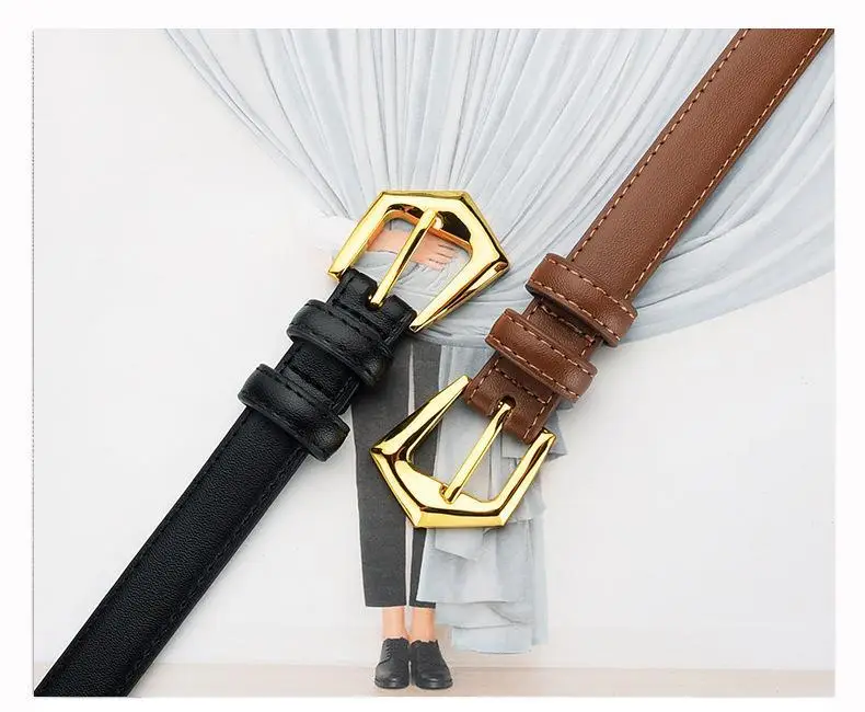 Women's Cowhide Leather Belt with Gold Buckle — feature 6