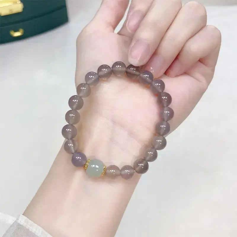 Hetian Jade Ice Ash Agate Bracelet 8mm