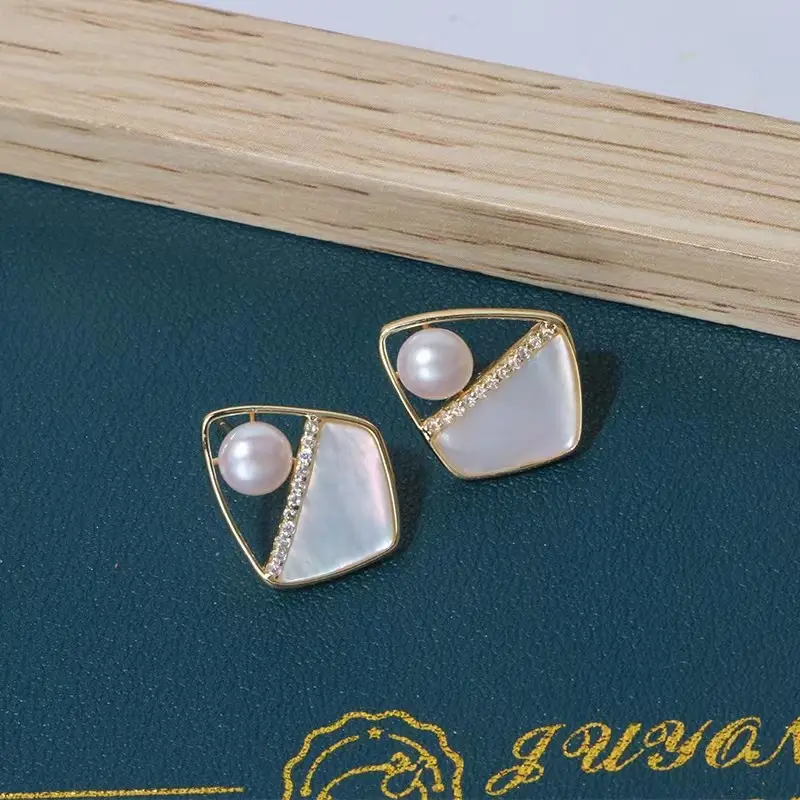 Freshwater Pearl Earrings Gold Plated Small Chanel Style — feature 11