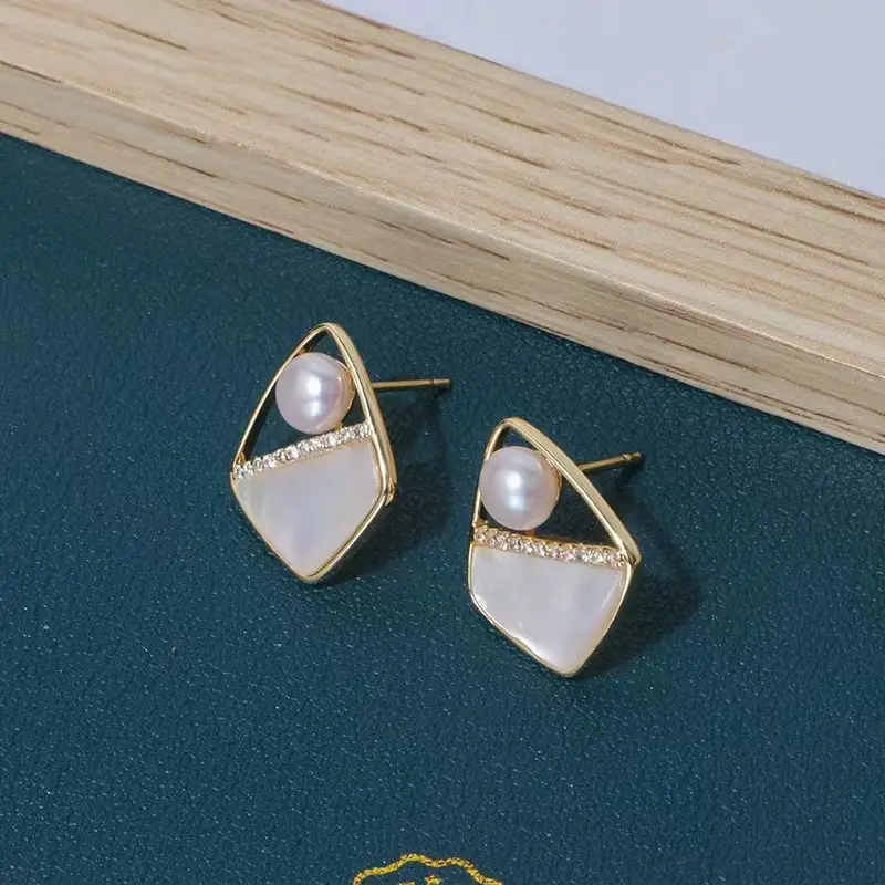 Freshwater Pearl Earrings Gold Plated Small Chanel Style — feature 12