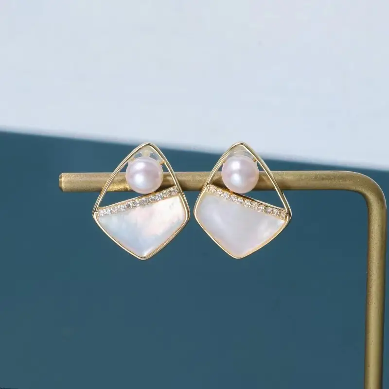 Freshwater Pearl Earrings Gold Plated Small Chanel Style — feature 13
