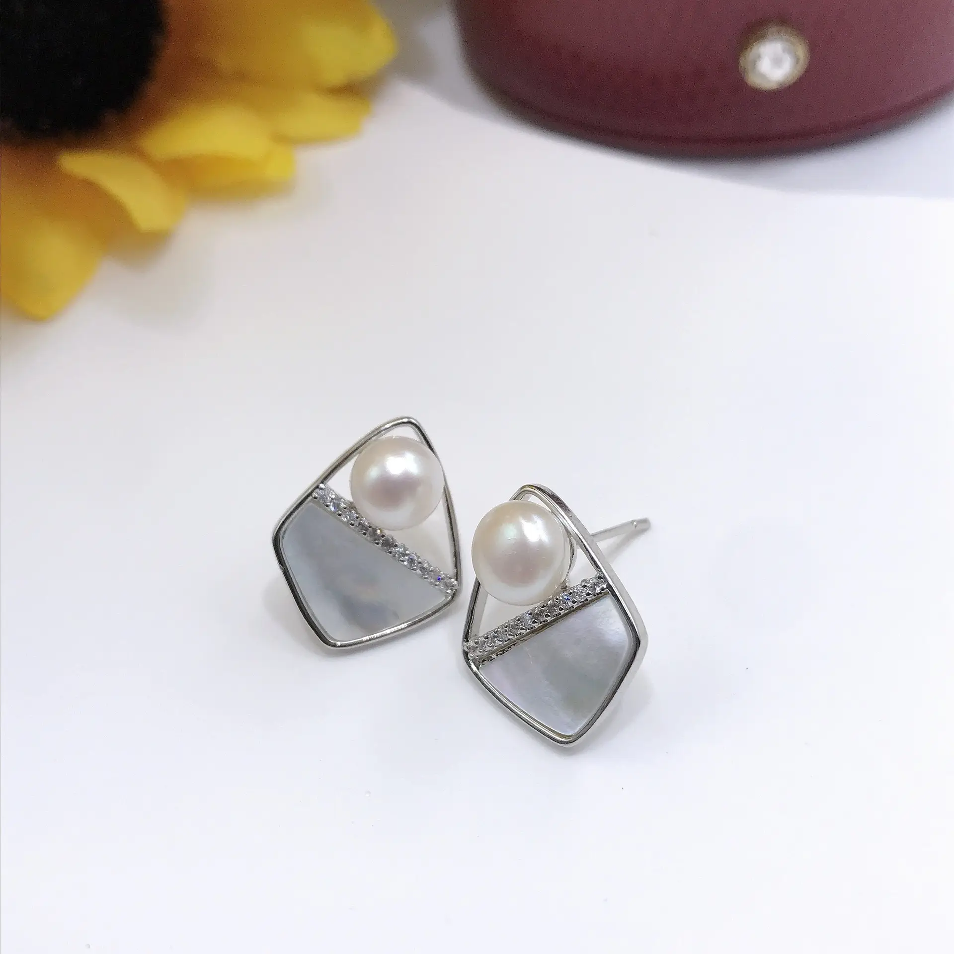Freshwater Pearl Earrings Gold Plated Small Chanel Style — feature 14