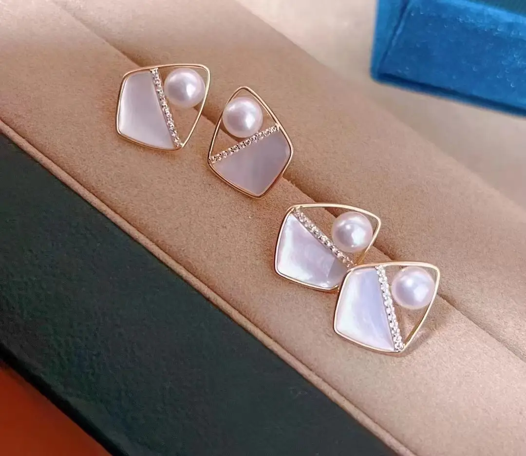 Freshwater Pearl Earrings Gold Plated Small Chanel Style — feature 15
