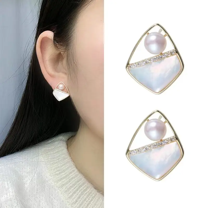 Freshwater Pearl Earrings Gold Plated Small Chanel Style — feature 5