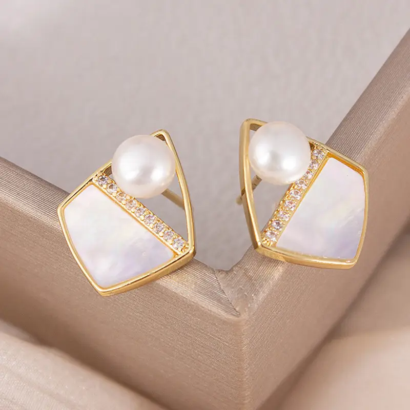 Freshwater Pearl Earrings Gold Plated Small Chanel Style — feature 9
