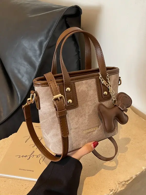 Women's Textured Shoulder Messenger Bag Brown Gold Plated