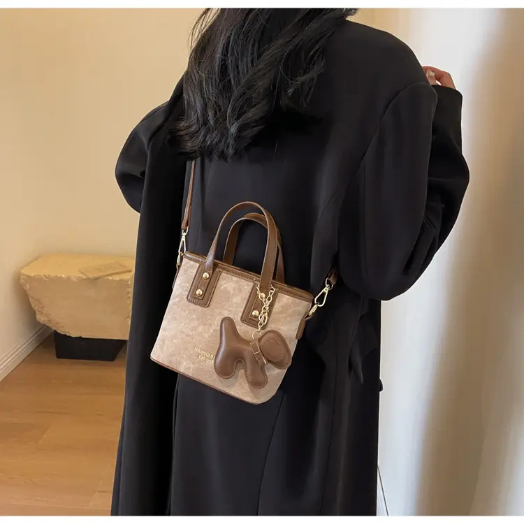Women's Textured Shoulder Messenger Bag Brown Gold Plated — feature 15