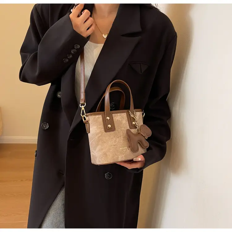 Women's Textured Shoulder Messenger Bag Brown Gold Plated — feature 16