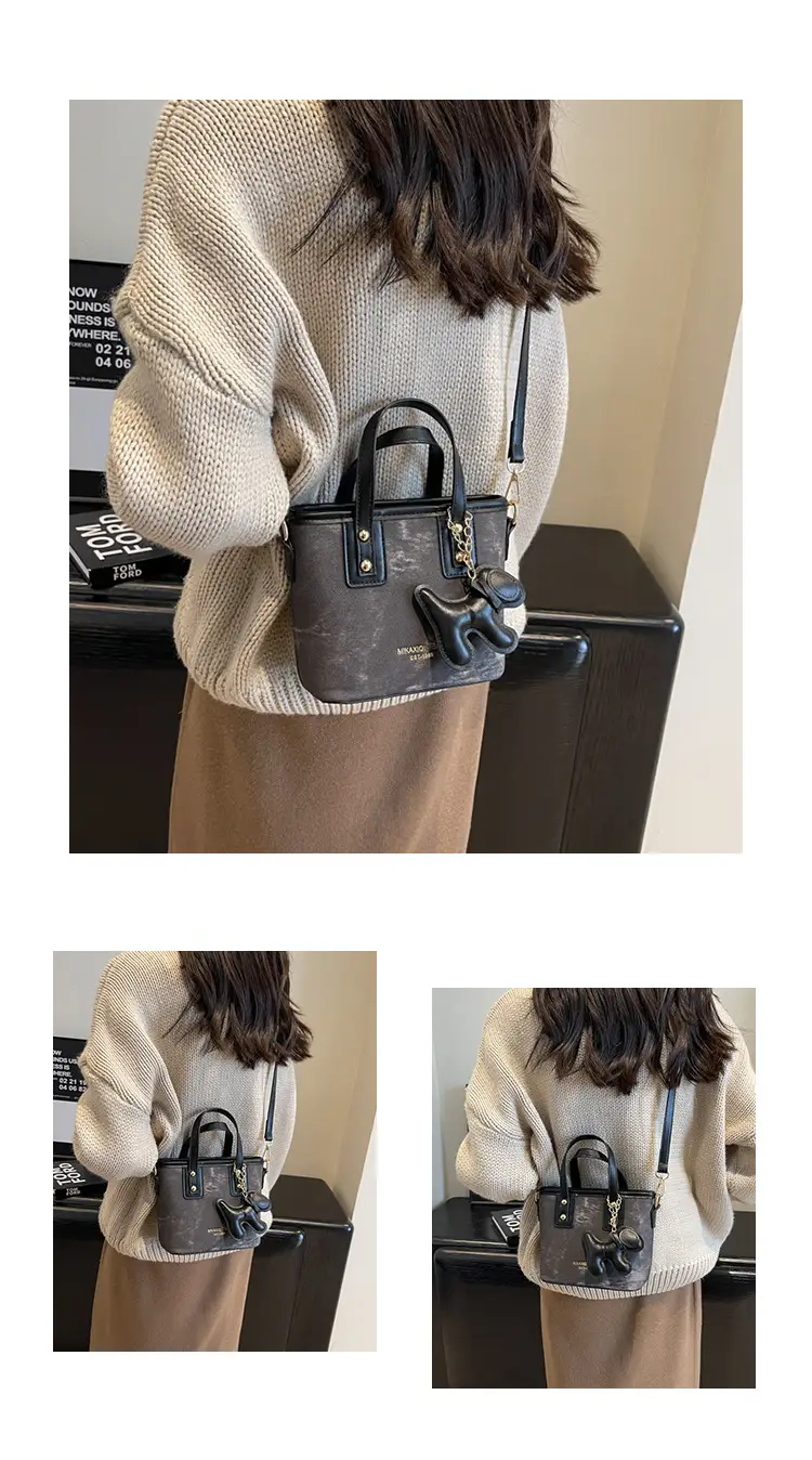 Women's Textured Shoulder Messenger Bag Brown Gold Plated — feature 21