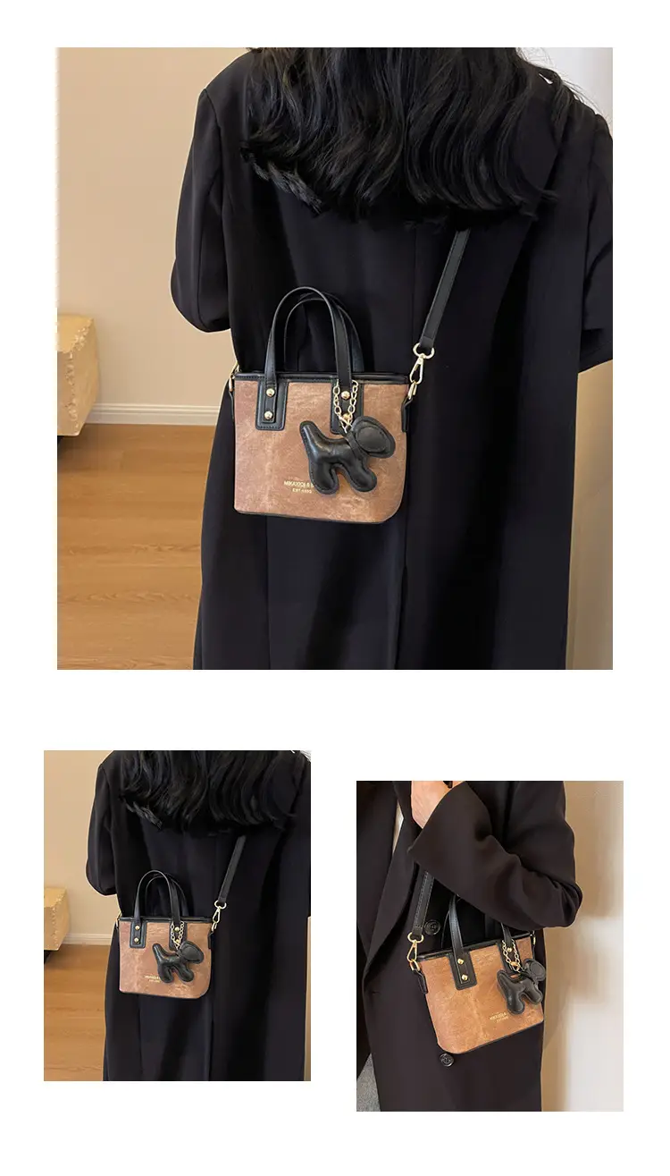 Women's Textured Shoulder Messenger Bag Brown Gold Plated — feature 22