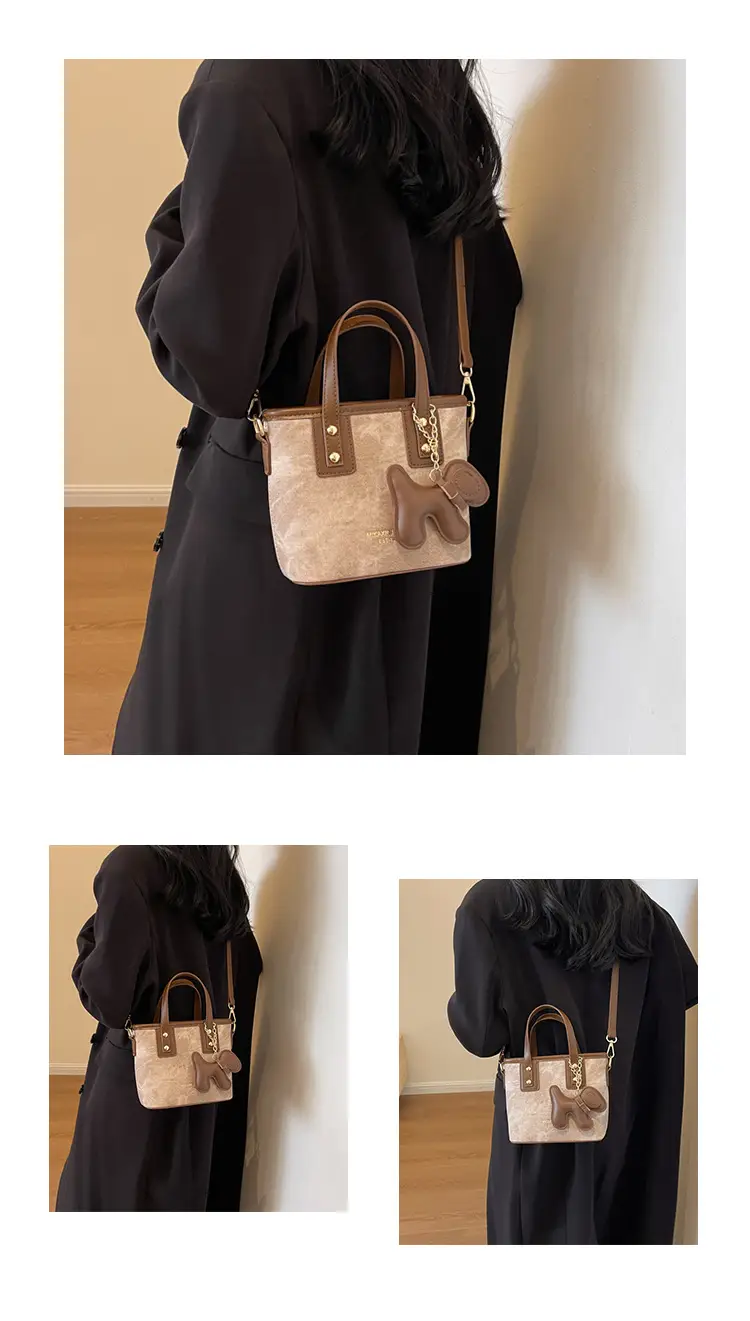 Women's Textured Shoulder Messenger Bag Brown Gold Plated — feature 23