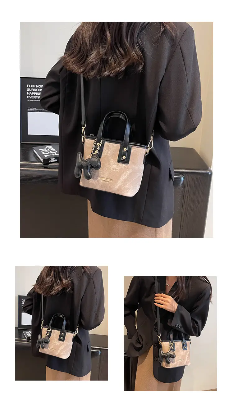 Women's Textured Shoulder Messenger Bag Brown Gold Plated — feature 24