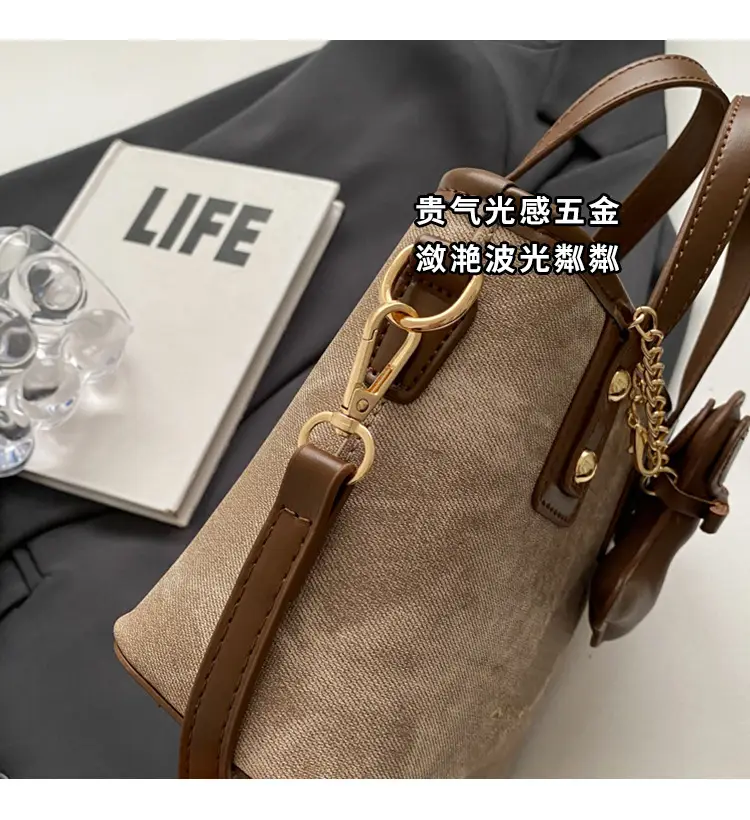Women's Textured Shoulder Messenger Bag Brown Gold Plated — feature 3