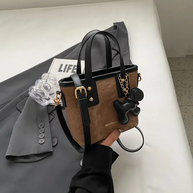Women's Textured Shoulder Messenger Bag Brown Gold Plated