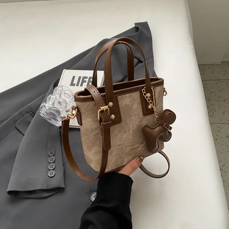 Women's Textured Shoulder Messenger Bag Brown Gold Plated