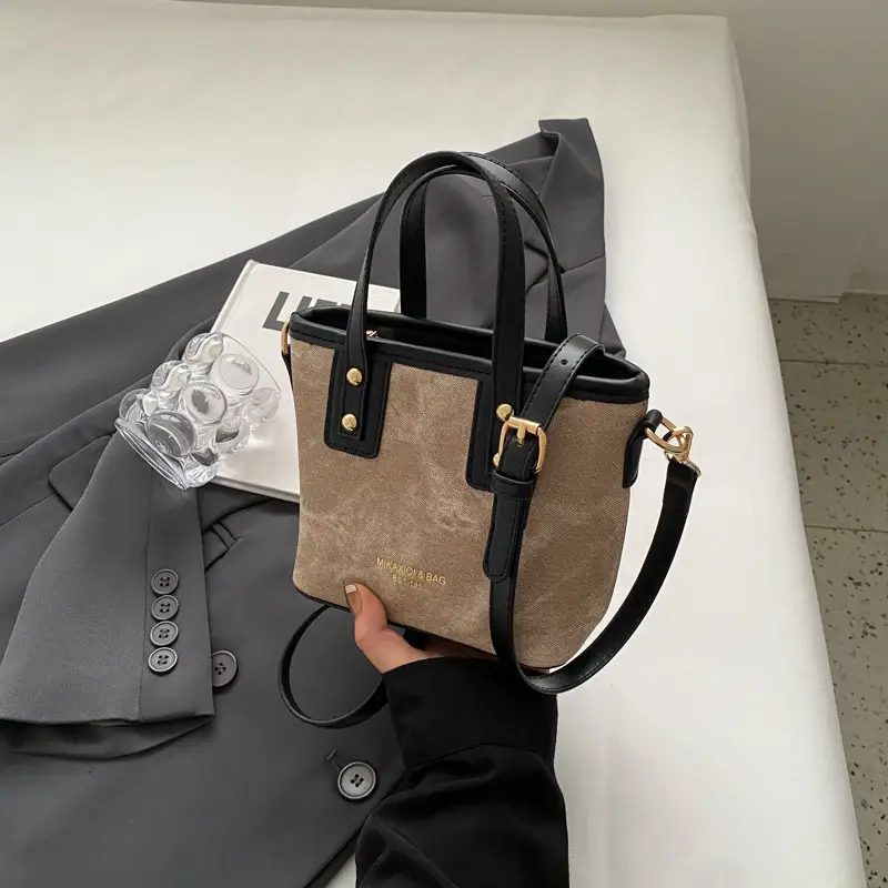 Women's Textured Shoulder Messenger Bag Brown Gold Plated