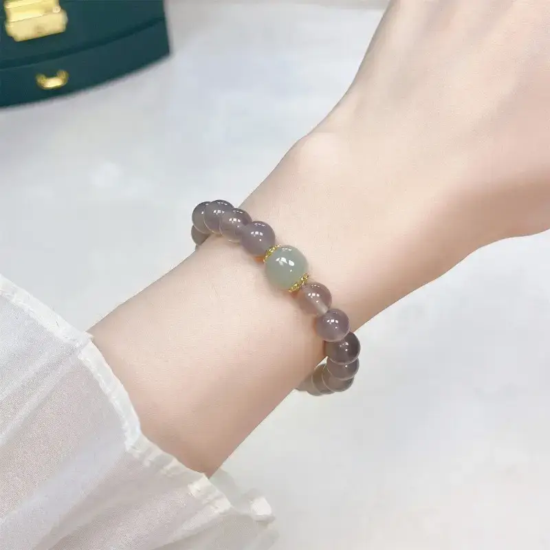 Hetian Jade Ice Ash Agate Bracelet 8mm - Image 2
