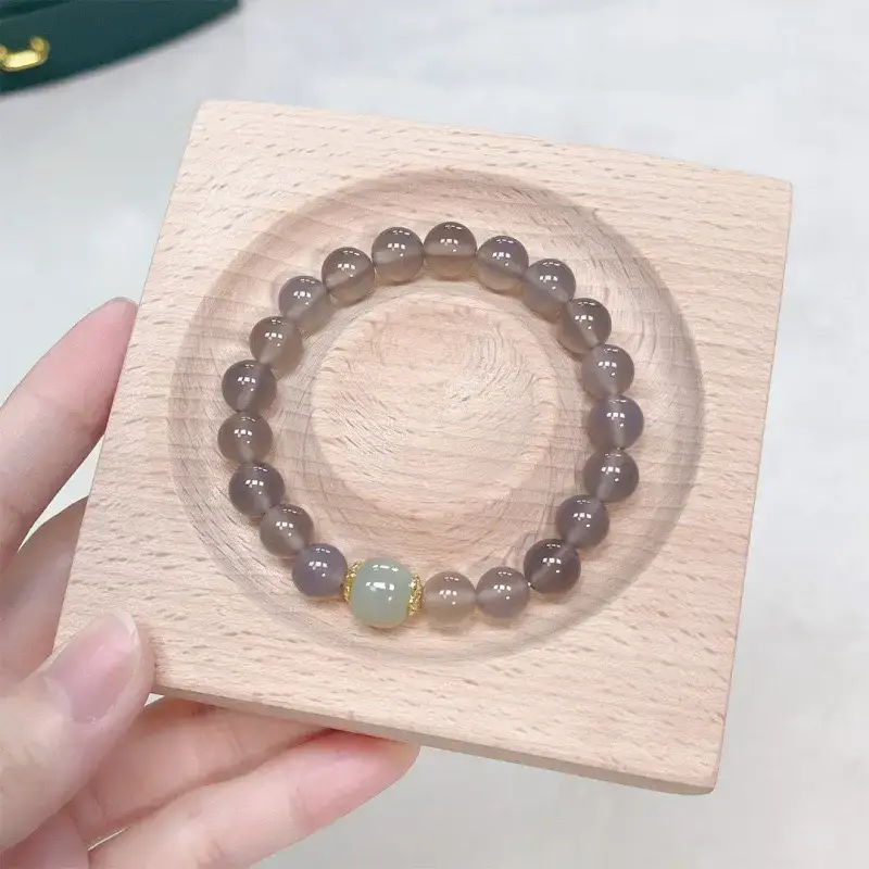 Hetian Jade Ice Ash Agate Bracelet 8mm - Image 4