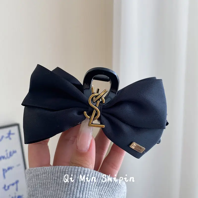 Black Retro French Bow Hair Clip for Women