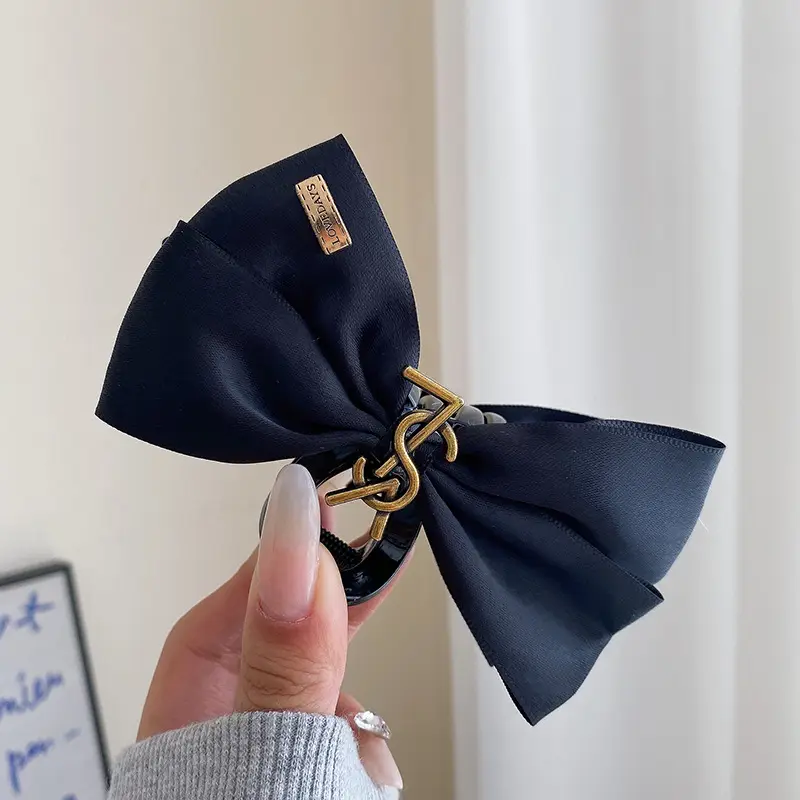 Black Retro French Bow Hair Clip for Women