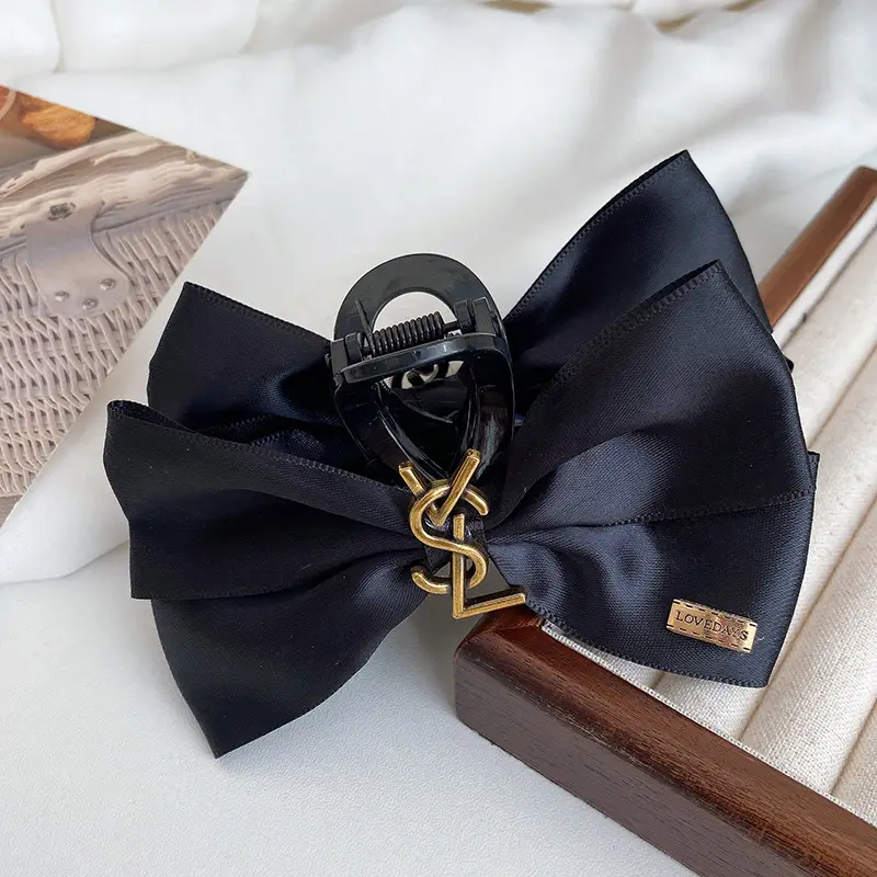 Black Retro French Bow Hair Clip for Women