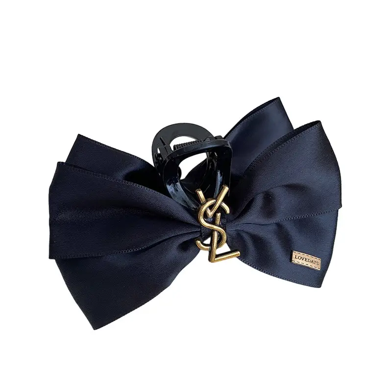 Black Retro French Bow Hair Clip for Women
